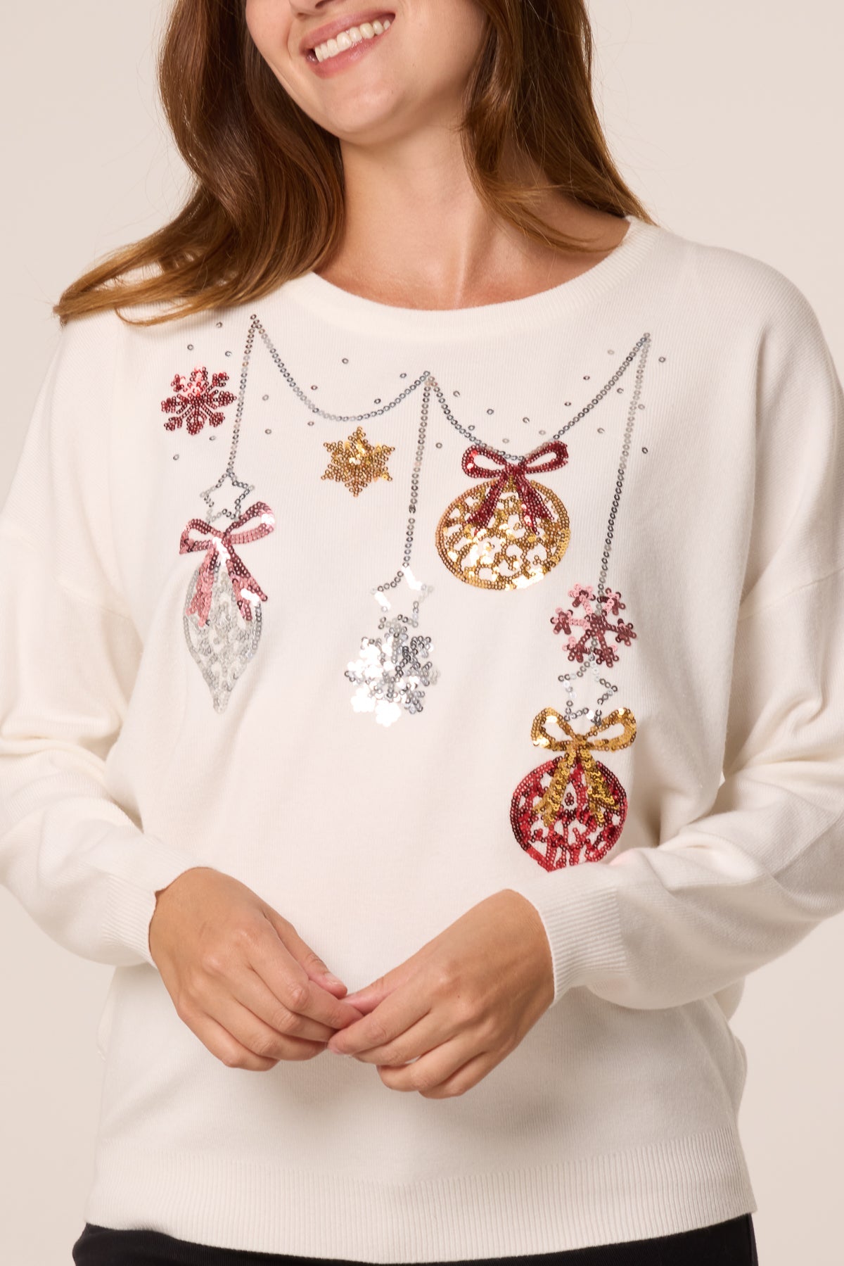Women's Christmas Jumper with Sequin Bauble Detail