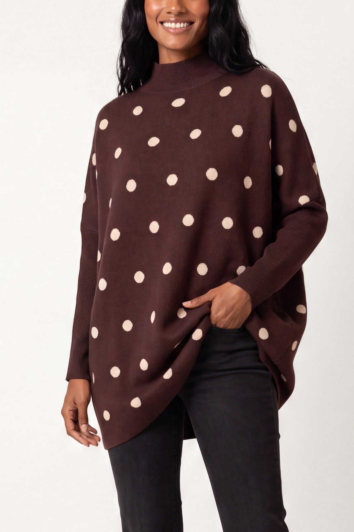 Women's Polka Dot Batwing Knit Jumper