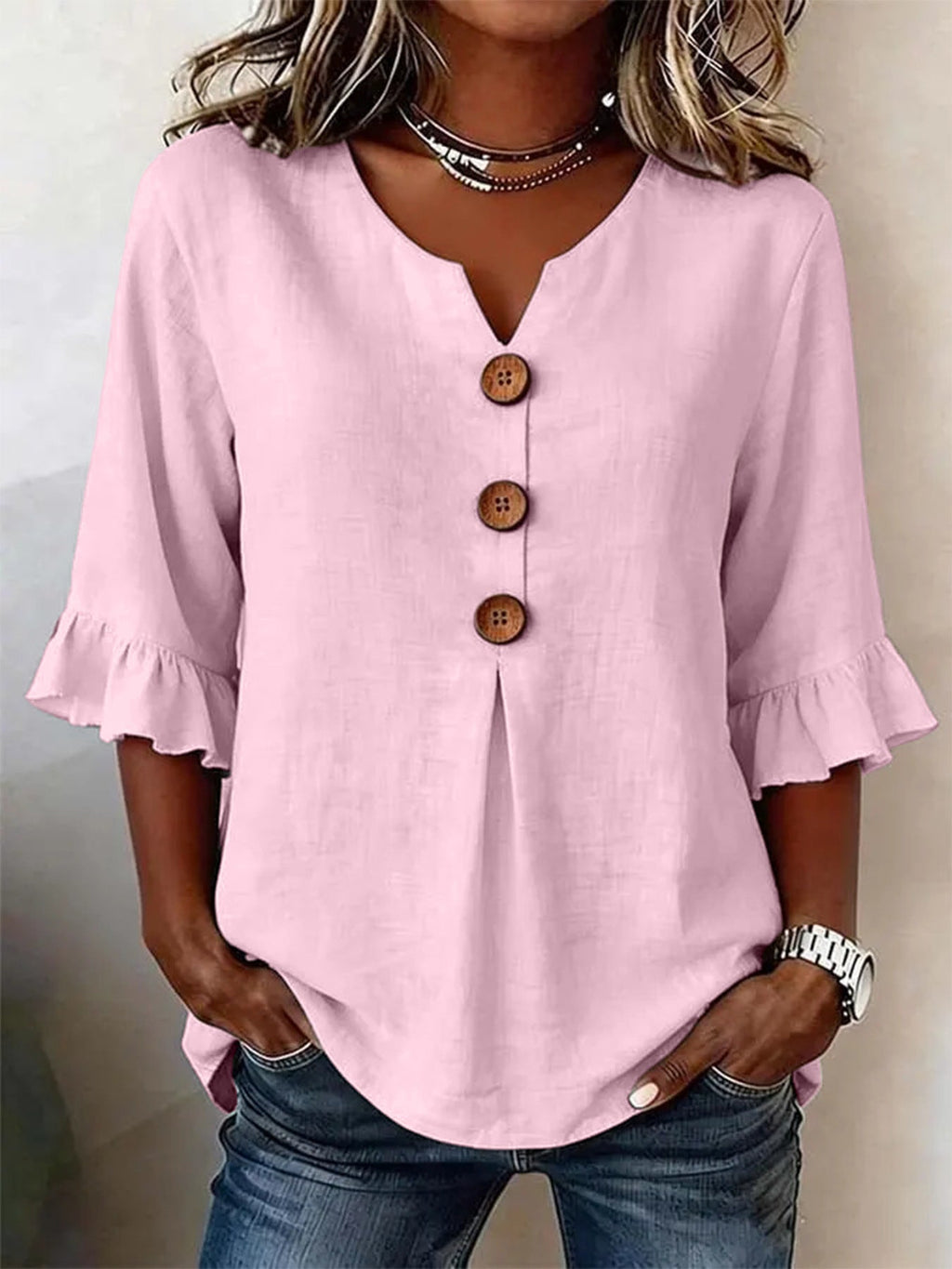 Women's Ruffle Sleeve Blouse with Button Front