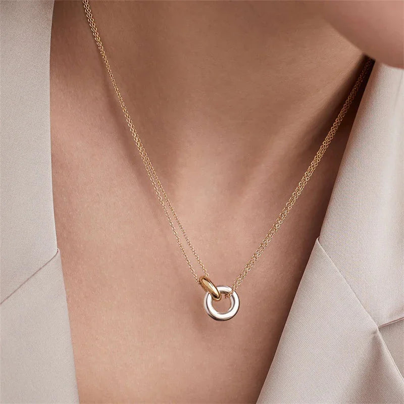 Women's Circle Pendant Necklace, Gold-Plated Stainless Steel