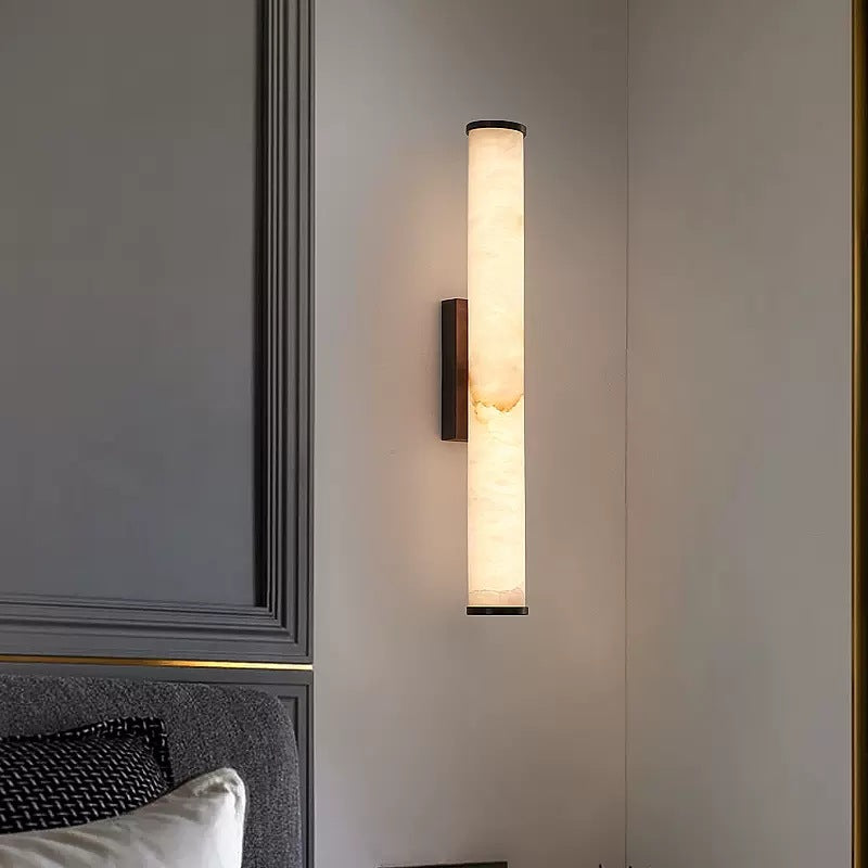 Wall Light for Living Room, Vertical Cylindrical Marble-Effect Design