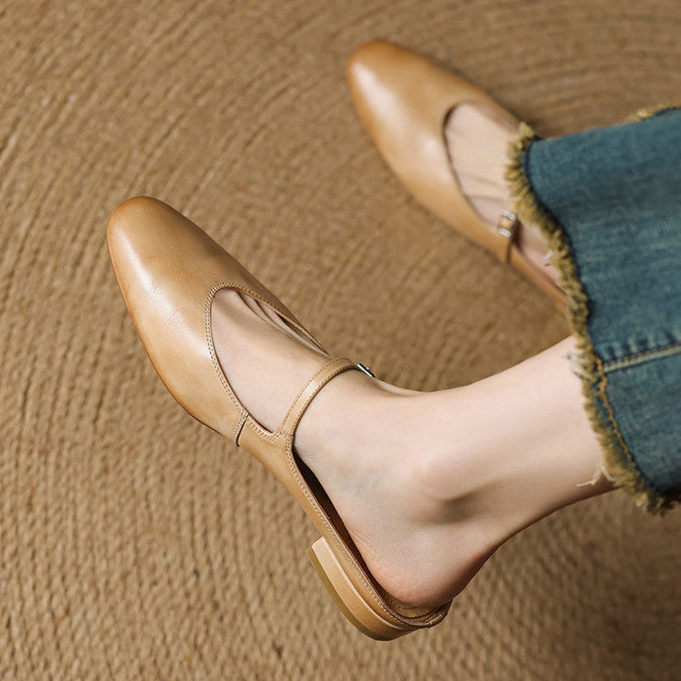 Women's Genuine Leather Mules with Mary Jane Strap