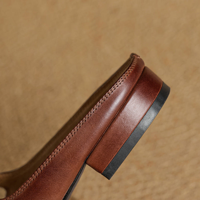 Women's Genuine Leather Mules with Mary Jane Strap
