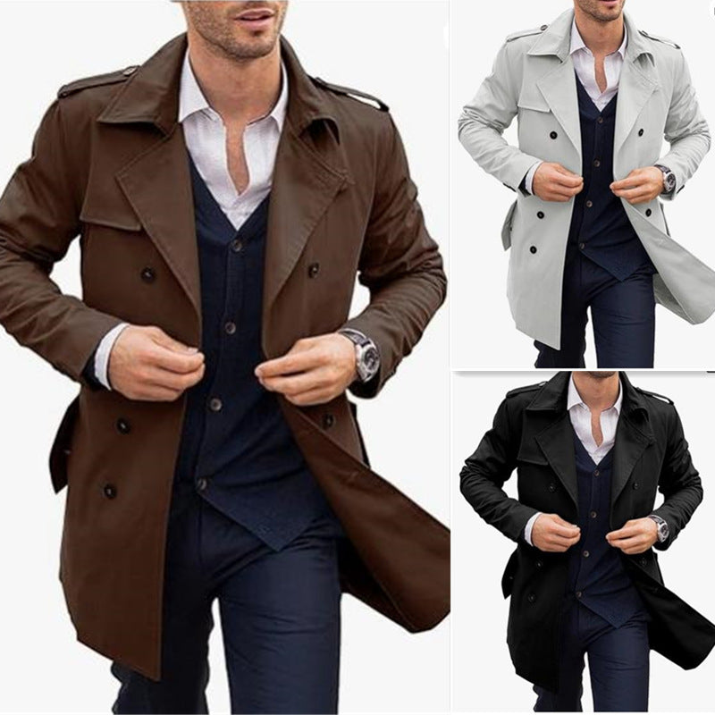 Men's Trench Coat Double-Breasted Tailored Mid-Length