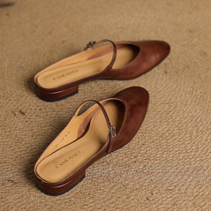 Women's Genuine Leather Mules with Mary Jane Strap