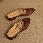 Women's Genuine Leather Mules with Mary Jane Strap