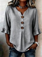 Women's Ruffle Sleeve Blouse with Button Front