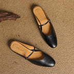 Women's Genuine Leather Mules with Mary Jane Strap