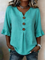 Women's Ruffle Sleeve Blouse with Button Front