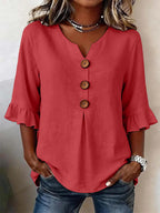 Women's Ruffle Sleeve Blouse with Button Front