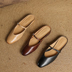Women's Genuine Leather Mules with Mary Jane Strap