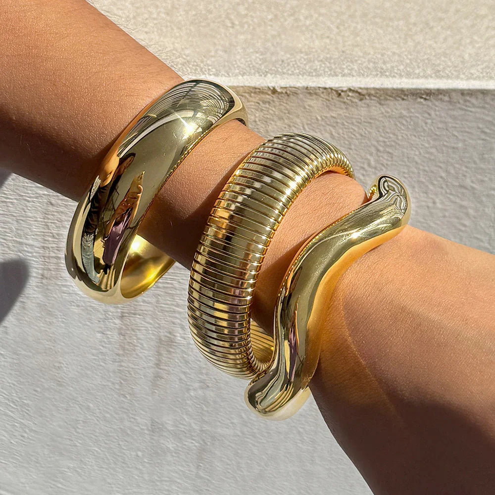 Women's Chunky Bangle Set Gold-Plated Stainless Steel