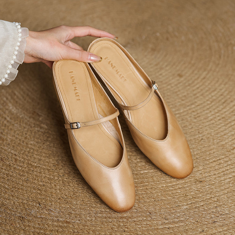 Women's Genuine Leather Mules with Mary Jane Strap