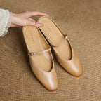 Women's Genuine Leather Mules with Mary Jane Strap
