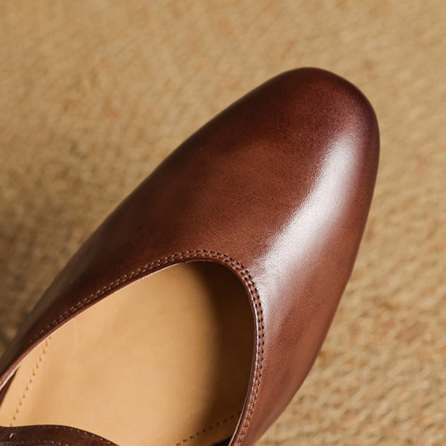Women's Genuine Leather Mules with Mary Jane Strap