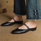 Women's Genuine Leather Mules with Mary Jane Strap