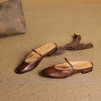Women's Genuine Leather Mules with Mary Jane Strap