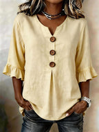 Women's Ruffle Sleeve Blouse with Button Front