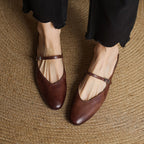 Women's Genuine Leather Mules with Mary Jane Strap