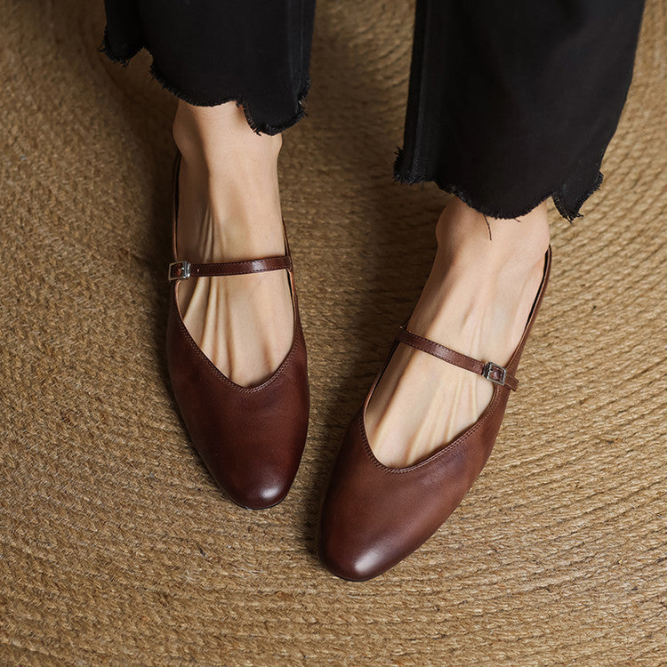 Women's Genuine Leather Mules with Mary Jane Strap