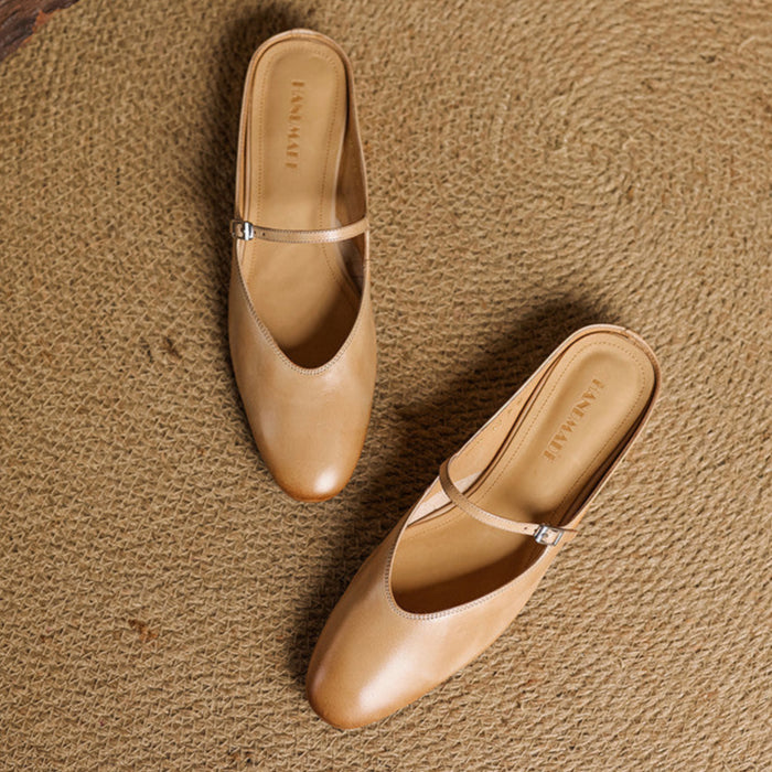 Women's Genuine Leather Mules with Mary Jane Strap