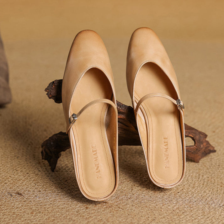 Women's Genuine Leather Mules with Mary Jane Strap
