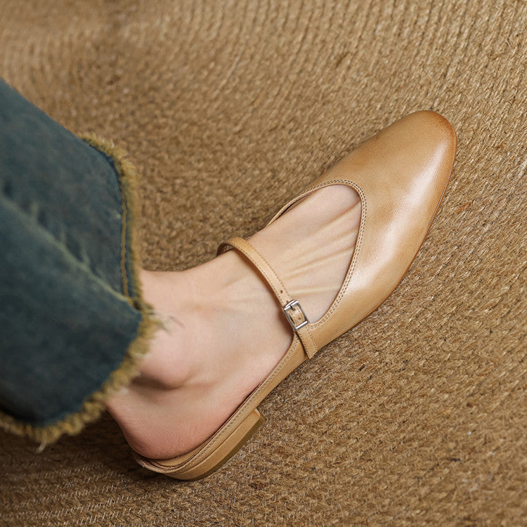 Women's Genuine Leather Mules with Mary Jane Strap