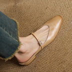 Women's Genuine Leather Mules with Mary Jane Strap