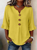 Women's Ruffle Sleeve Blouse with Button Front