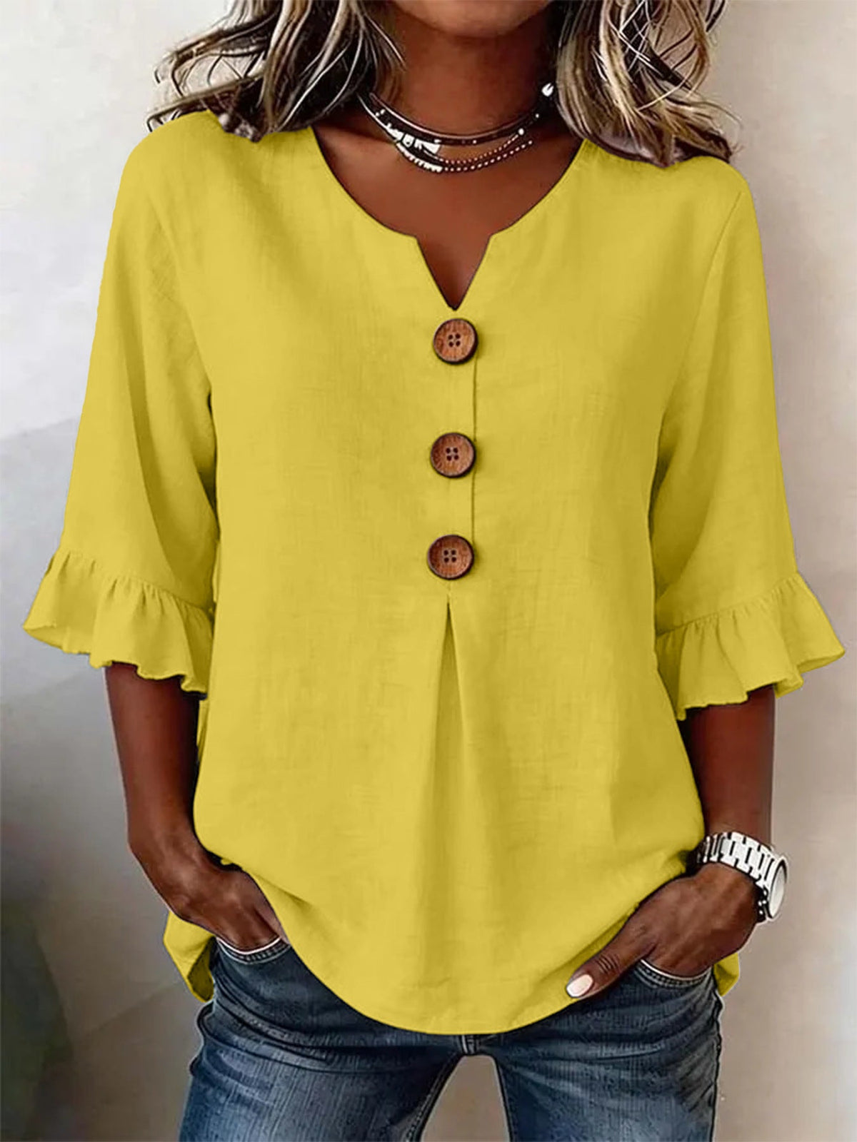Women's Ruffle Sleeve Blouse with Button Front