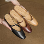 Women's Genuine Leather Mules with Mary Jane Strap