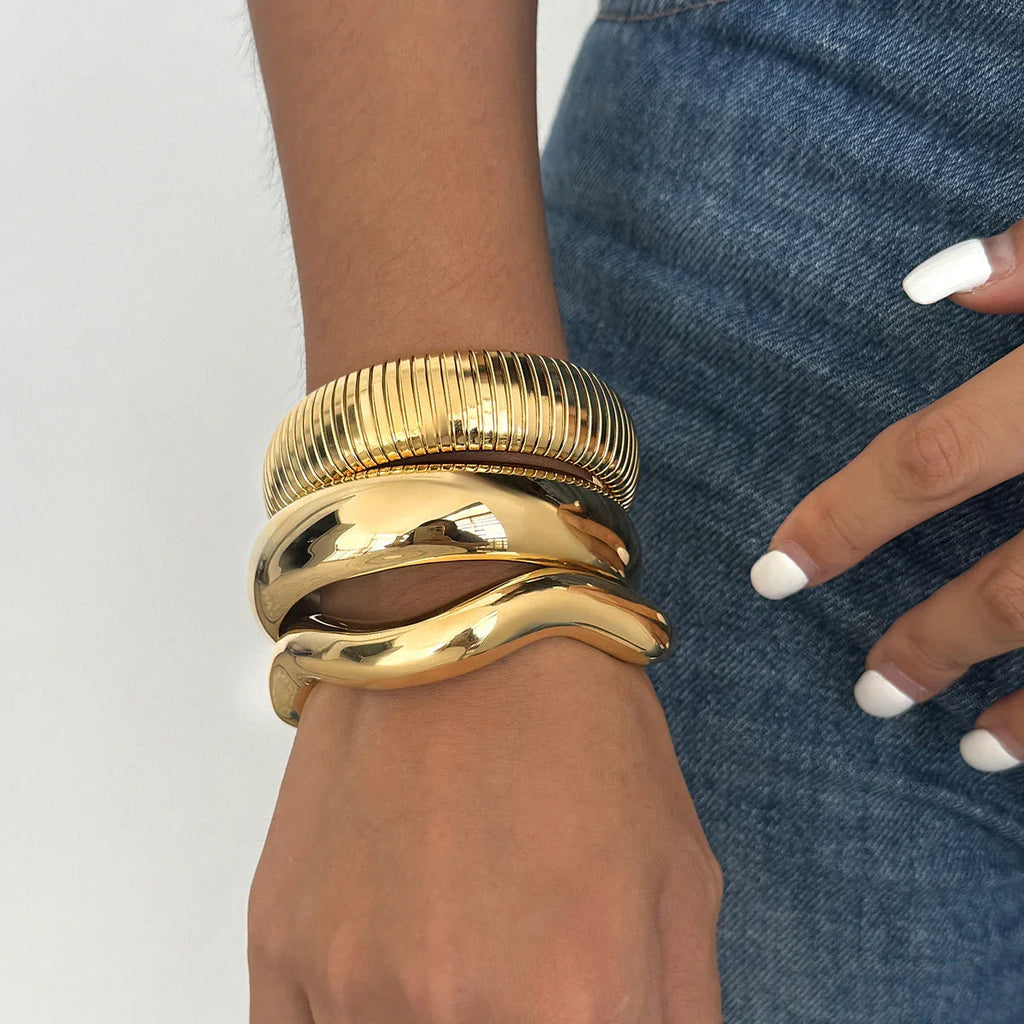 Women's Chunky Bangle Set Gold-Plated Stainless Steel