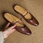 Women's Genuine Leather Mules with Mary Jane Strap