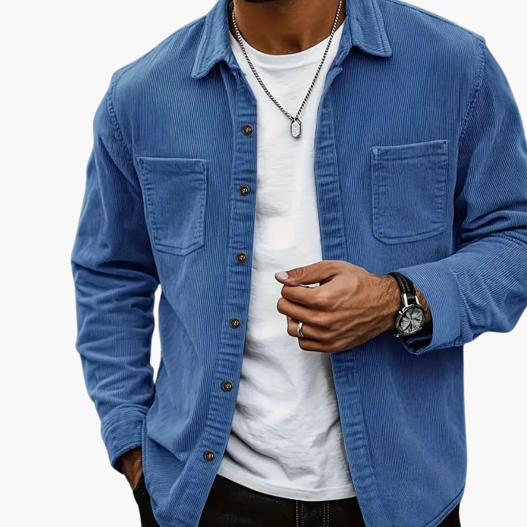 Men's Corduroy Jacket with Chest Pockets - Smart Casual Autumn Coat