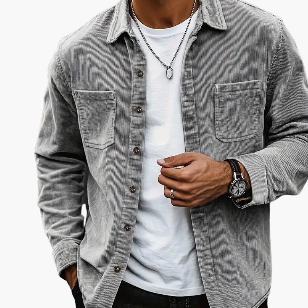 Men's Corduroy Jacket with Chest Pockets - Smart Casual Autumn Coat