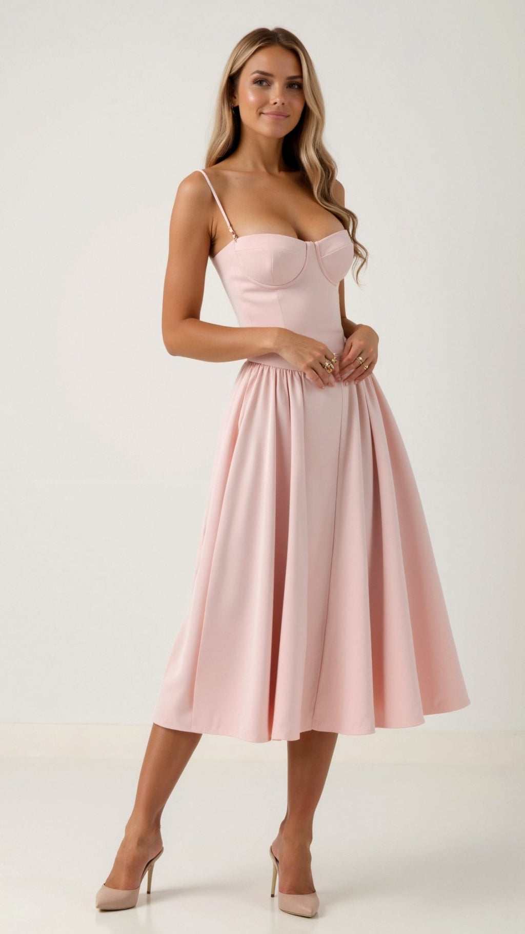 Women's Floral Sweetheart Midi Dress with Gathered Skirt