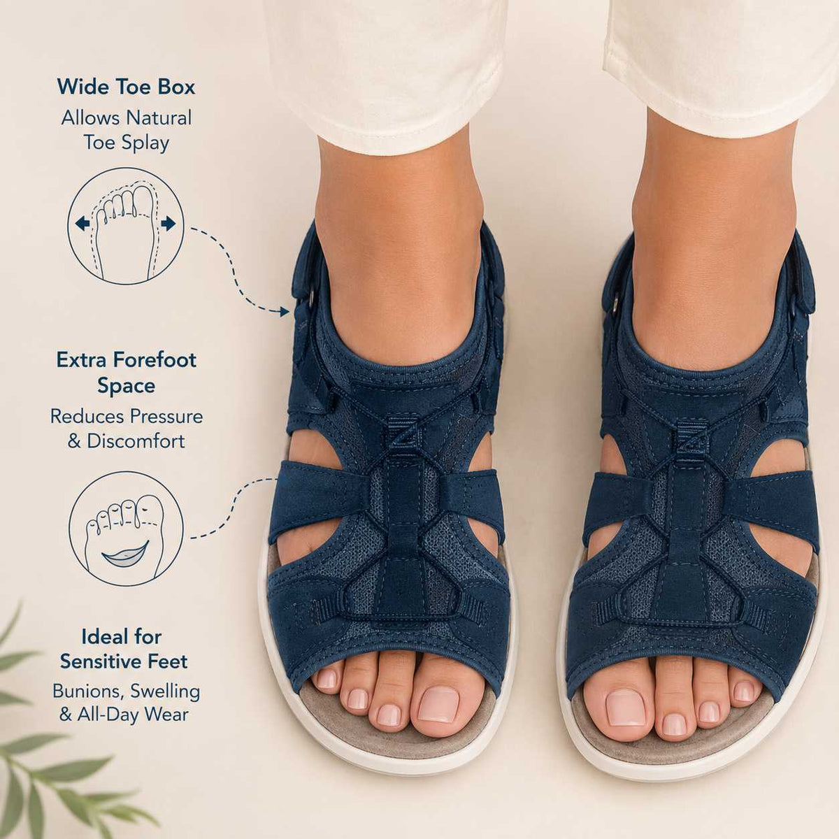 Women's Orthopedic Wedge Sandals - Adjustable Strap, Arch Support Footbed