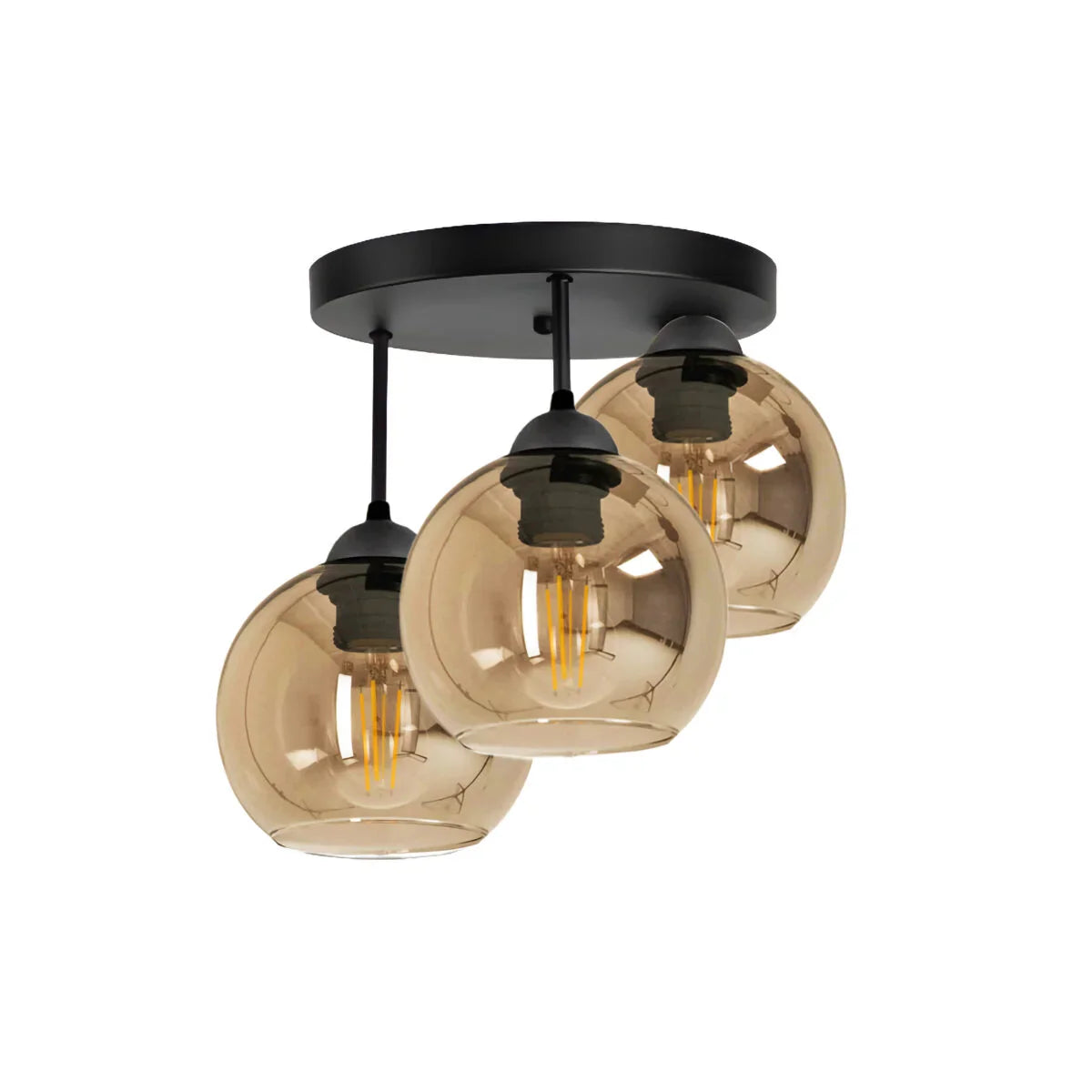 Industrial 3-Light Amber Globe Ceiling Lamp for Living Room, Bedroom