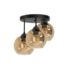Industrial 3-Light Smoke Glass Globe Ceiling Lamp in Black for Living Room