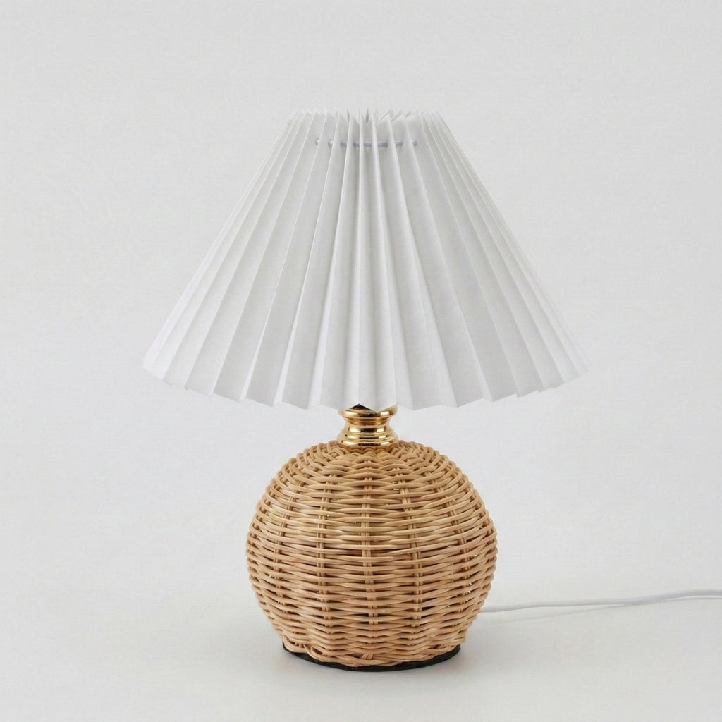 boho rattan pleated cone table lamp