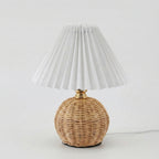 boho rattan pleated cone table lamp