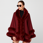 Women's Winter Coats Cape Style with Faux Fur Trim Shawl Collar