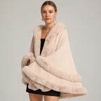 Women's Winter Coats Cape Style with Faux Fur Trim Shawl Collar