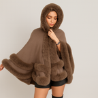 Women's Winter Coats Cape Style with Faux Fur Trim Shawl Collar
