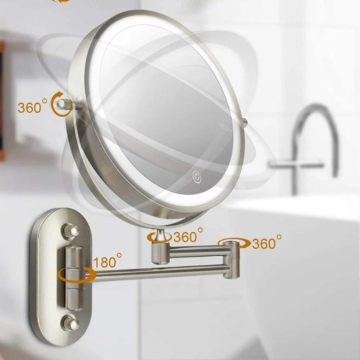 LED Magnifying Mirror – Rechargeable with 3 Light Modes & Wall Mounting