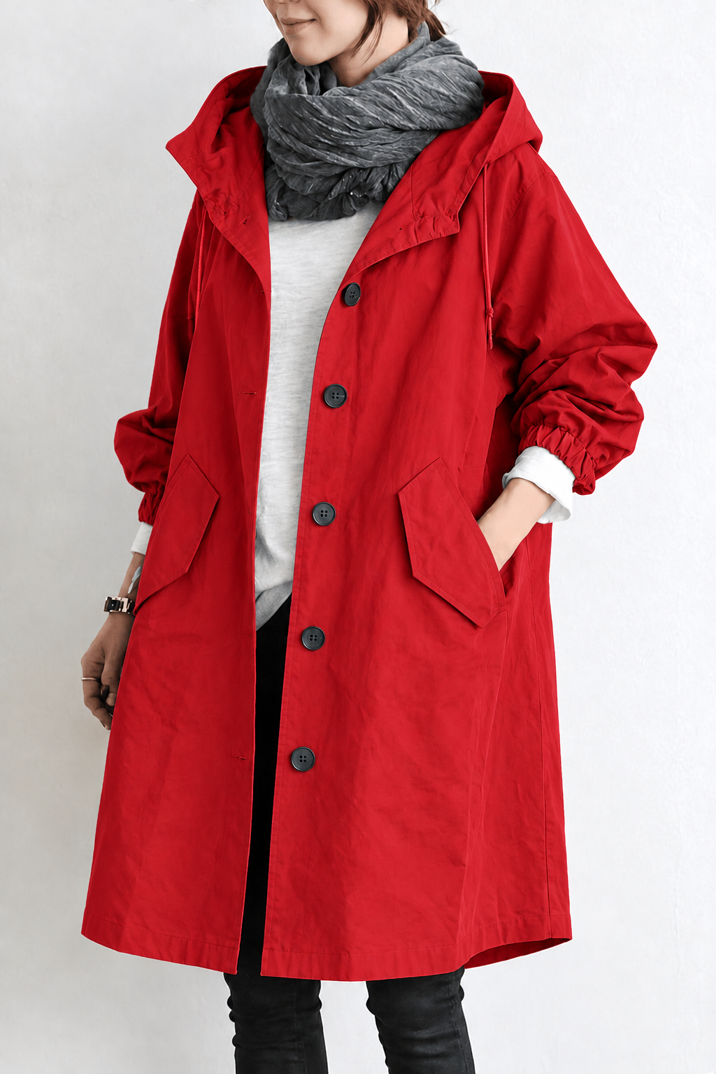 Women's Waterproof Trench Coat with Hood – Spring & Autumn Jacket