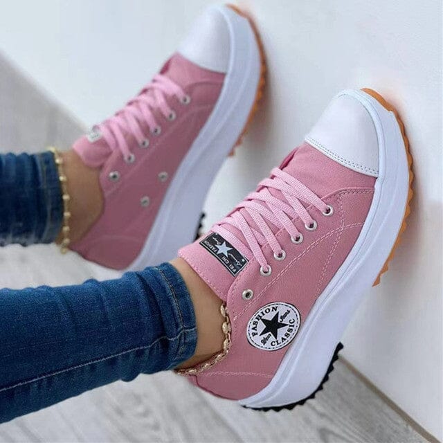 Women's Chunky Canvas Trainers with Contrast Side Stripe