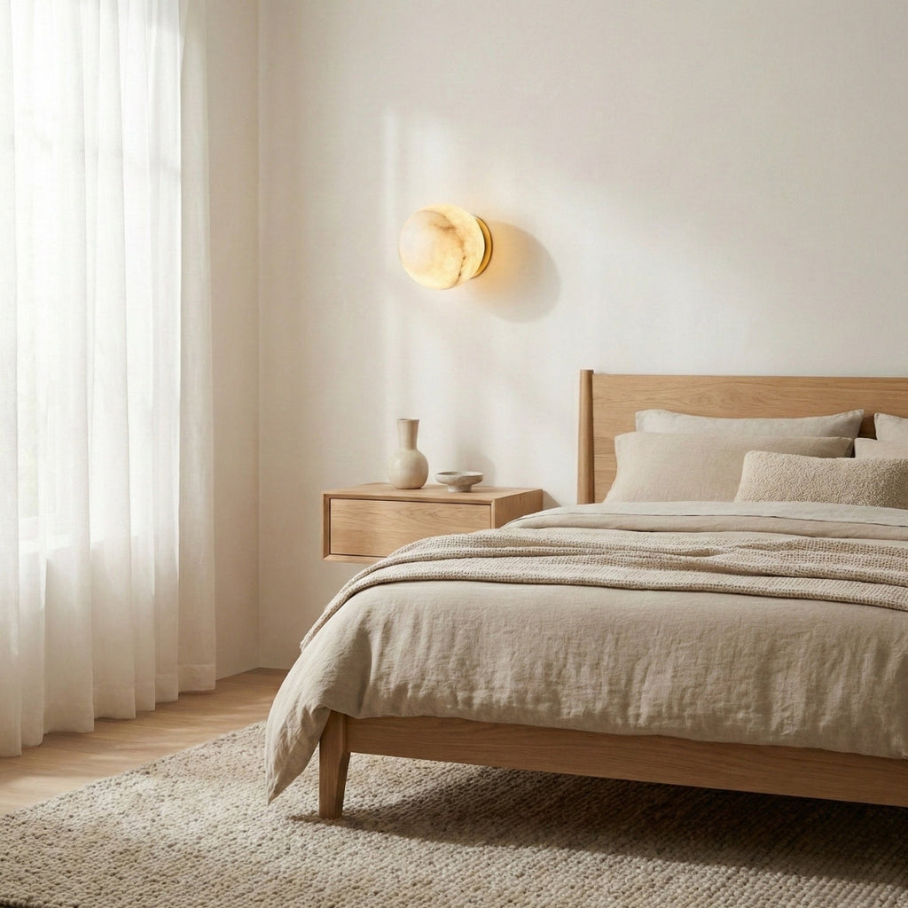 round modern japandi marble wall sconce