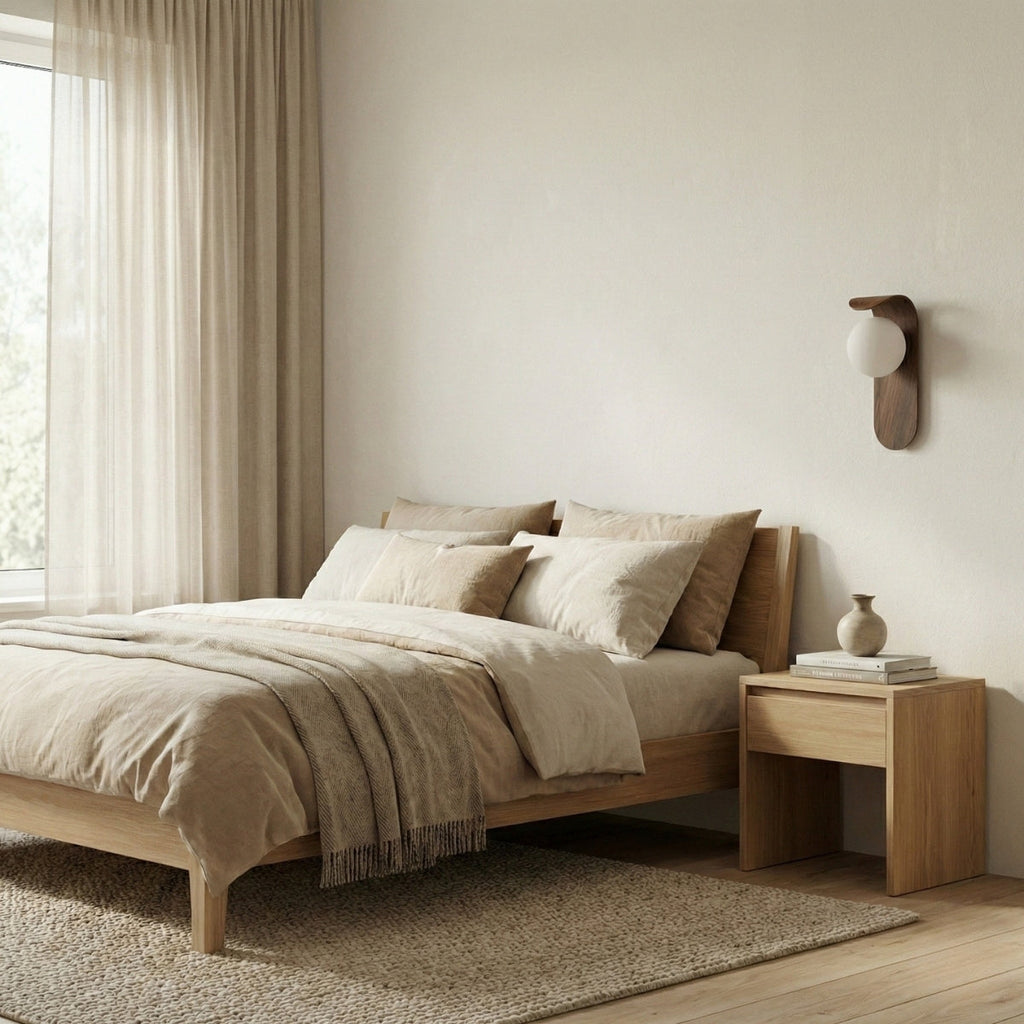round nordic wood wall light