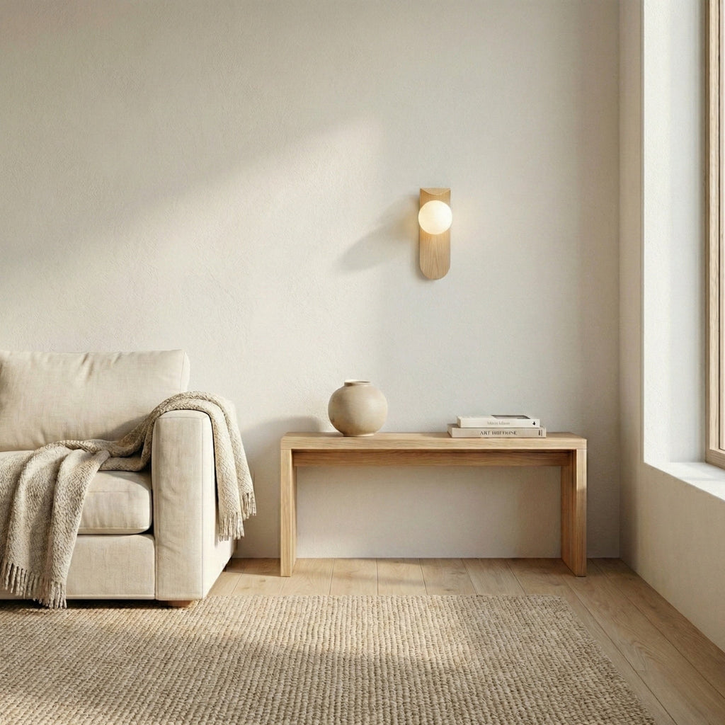 round nordic wood wall light